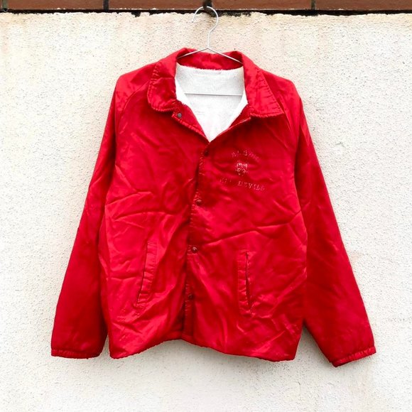 Vintage Other - Old School Vintage Red Coach Jacket Fleece Lined Stitched Letters Men's Large